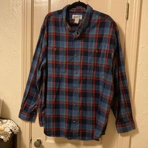 Duluth Trading Co Men’s Flannel Button Up Shirt Red & Blue Plaid Relaxed Fit XL